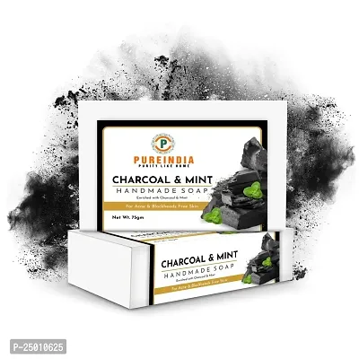 Pureindia Handmade Charcoal  Mint Soap for Face  Body, 75gm Pack of 3