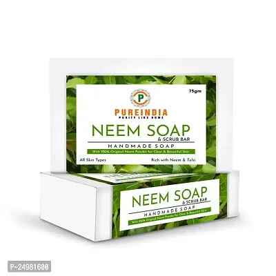 Pureindia Handmade Neem Purifying Soap  Scrub Bar Pack of 3-thumb0
