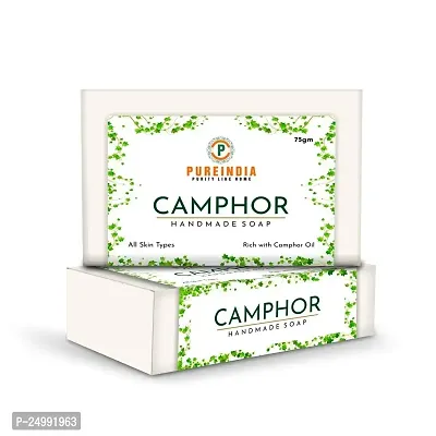 PureIndia Camphor Soap | Handmade-Natural | 100gm-Pack Of 3 | For A Fresh Start Of Day | For Men  Women |With Pure Camphor Oil  Powder.