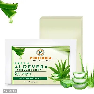 PureIndia Handmade Aloevera Herbal Bathing Bar Healthy Skin | Hydrate Skin |Removes Scar  Adds Shine | 100gm -Pack Of -3