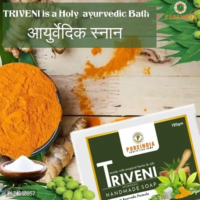 Pureindia Handmade TRIVENI Ayurvedic Bathing Bar,Made with Neem-Kapoor-Turmeric, For Body Care, Made with Magical 11 herbs,100gm-Pack Of 3-thumb3