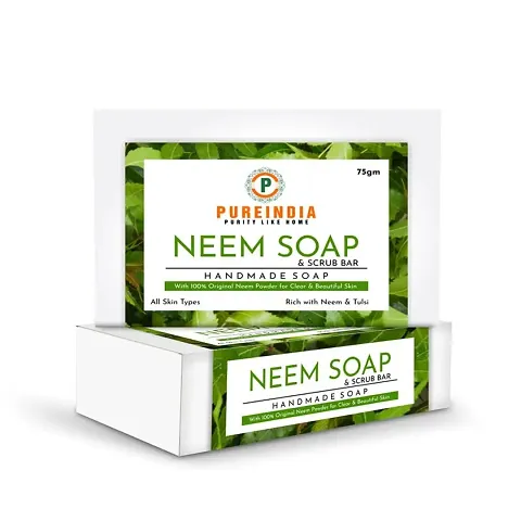 Pureindia Handmade Neem Purifying Soap  Scrub Bar - Pack of 3