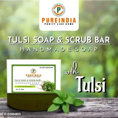 PUREINDIA Handmade TULSI Anti ageing Soap, Pack of 5(100gm) for Brighten complexion, Oil Control, Acne and Blackheads.-thumb5