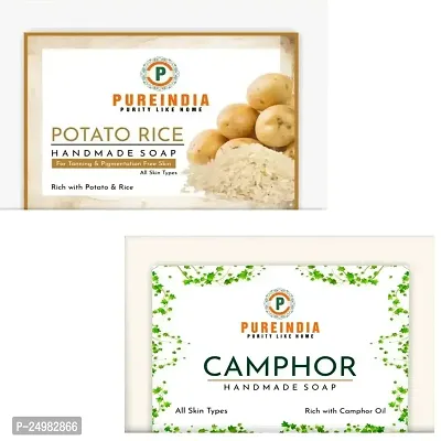 Pureindia Handmade Camphor Soap  Potato Rice Soap| All Day Freshness|Face  Body| Skin Whitening|Brightening|Pack of 2| 100gm Each