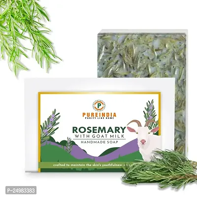 Pureindia Handmade Rosemary With Goatmilk Bathing Bar | For Soft  Nourished Skin | Helps in Reducing Acne And Pimple | 100gm-Pack of -3 |-thumb0