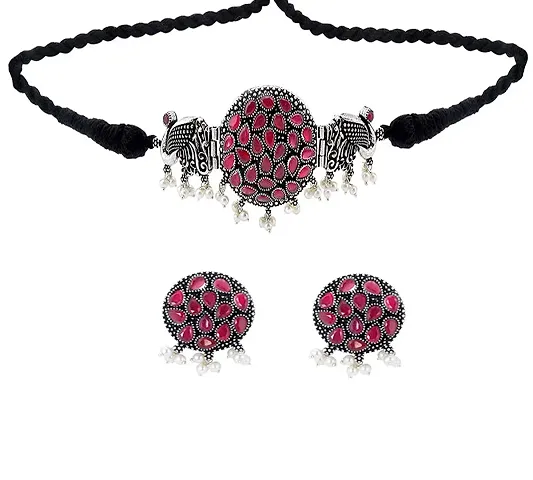 Total Fashion Oxidised Stone Work Choker Jewellery Necklace Set for Girls & Women