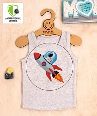 Cocoon Organics 100% Cotton Fabric Chest Rocket Printed Sleeveless Sando Vest and Round Neck for Baby Boys Grey Melange-thumb3