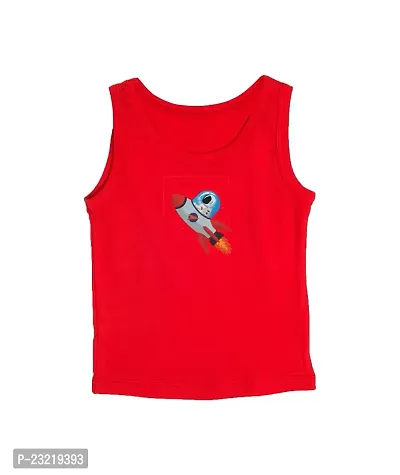 Cocoon Organics 100% Cotton Fabric Chest Rocket Printed Sleeveless Sando Vest and Round Neck for Baby Boys Red