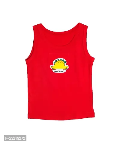 Cocoon Organics 100% Cotton Fabric Chest Turtle Printed Sleeveless Sando Vest and Round Neck for Baby (5-6 Years, Red)