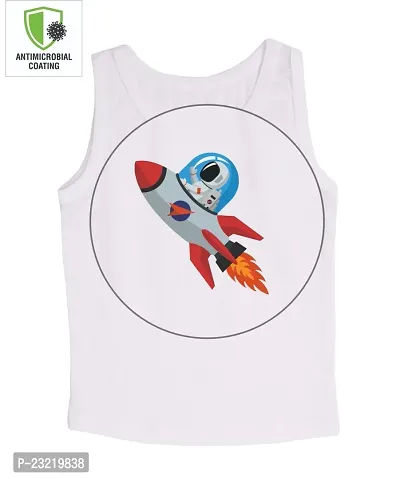 Cocoon Organics 100% Cotton Fabric Chest Rocket Printed Sleeveless Sando Vest and Round Neck for Baby Boys White-thumb4