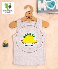 Cocoon Organics 100% Cotton Fabric Chest Turtle Printed Sleeveless Sando Vest and Round Neck for Baby (2-3 Years, Grey Melange)-thumb3