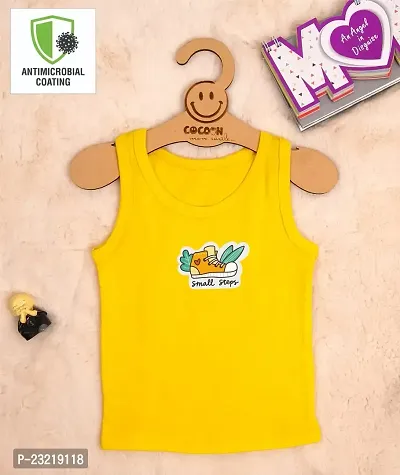 Cocoon Organics Cotton Fabric Chest Shoe Printed Sleeveless Sando Vest and Round Neck for Baby Boys (0-3 Months, Yellow)-thumb2