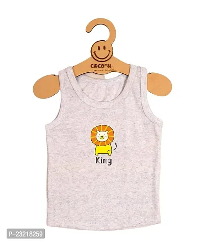 Cocoon Organics 100% Cotton Fabric Chest Lion Printed Sleeveless Sando Vest and Round Neck for Baby (3-6 Months, Grey Melange)