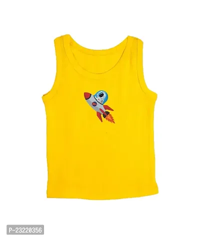 Cocoon Organics 100% Cotton Fabric Chest Rocket Printed Sleeveless Sando Vest and Round Neck for Baby Boys Yellow