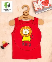 Cocoon Organics 100% Cotton Fabric Chest Lion Printed Sleeveless Sando Vest and Round Neck for Baby (1-2 Years, Red)-thumb3