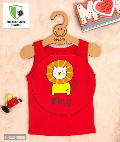 Cocoon Organics 100% Cotton Fabric Chest Lion Printed Sleeveless Sando Vest and Round Neck for Baby (1-2 Years, Red)-thumb4