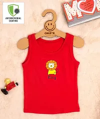 Cocoon Organics 100% Cotton Fabric Chest Lion Printed Sleeveless Sando Vest and Round Neck for Baby (3-4 Years, Red)-thumb1