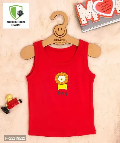 Cocoon Organics 100% Cotton Fabric Chest Lion Printed Sleeveless Sando Vest and Round Neck for Baby (3-4 Years, Red)-thumb2