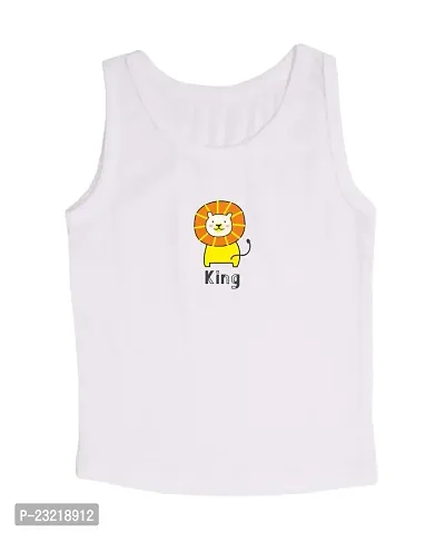 Cocoon Organics 100% Cotton Fabric Chest Lion Printed Sleeveless Sando Vest and Round Neck for Baby (5-6 Years, White)