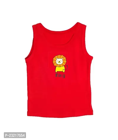 Cocoon Organics 100% Cotton Fabric Chest Lion Printed Sleeveless Sando Vest and Round Neck for Baby (7-8 Years, Red)