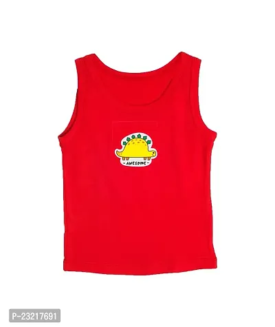 Cocoon Organics 100% Cotton Fabric Chest Turtle Printed Sleeveless Sando Vest and Round Neck for Baby (3-4 Years, Red)