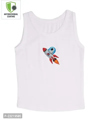 Cocoon Organics 100% Cotton Fabric Chest Rocket Printed Sleeveless Sando Vest and Round Neck for Baby Boys White-thumb2