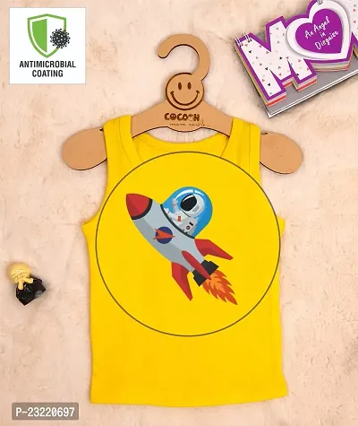 Cocoon Organics 100% Cotton Fabric Chest Rocket Printed Sleeveless Sando Vest and Round Neck for Baby Boys Yellow-thumb4