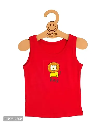 Cocoon Organics 100% Cotton Fabric Chest Lion Printed Sleeveless Sando Vest and Round Neck for Baby (5-6 Years, Red)