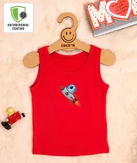 Cocoon Organics 100% Cotton Fabric Chest Rocket Printed Sleeveless Sando Vest and Round Neck for Baby Boys Red-thumb1