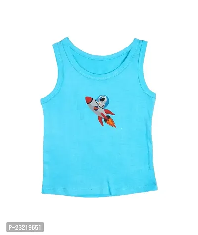 Cocoon Organics 100% Cotton Fabric Chest Rocket Printed Sleeveless Sando Vest and Round Neck for Baby Boys Blue