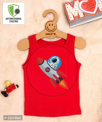 Cocoon Organics 100% Cotton Fabric Chest Rocket Printed Sleeveless Sando Vest and Round Neck for Baby Boys-thumb4