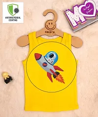 Cocoon Organics 100% Cotton Fabric Chest Rocket Printed Sleeveless Sando Vest and Round Neck for Baby Boys Yellow-thumb3