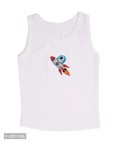 Cocoon Organics 100% Cotton Fabric Chest Rocket Printed Sleeveless Sando Vest and Round Neck for Baby Boys White