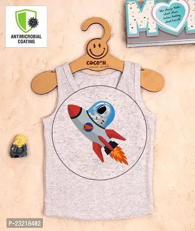 Cocoon Organics 100% Cotton Fabric Chest Rocket Printed Sleeveless Sando Vest and Round Neck for Baby Boys Grey Melange-thumb4