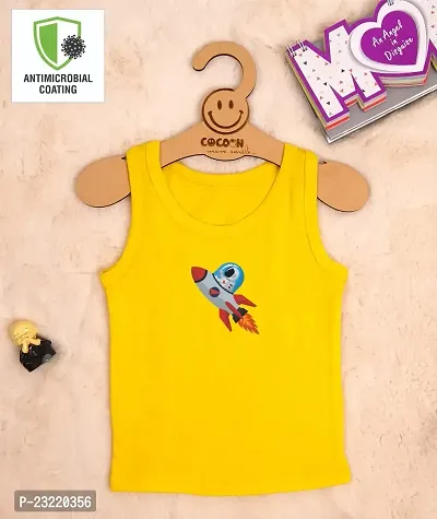 Cocoon Organics 100% Cotton Fabric Chest Rocket Printed Sleeveless Sando Vest and Round Neck for Baby Boys Yellow-thumb2