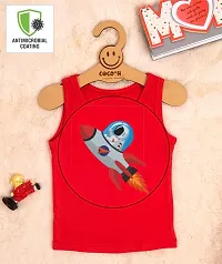 Cocoon Organics 100% Cotton Fabric Chest Rocket Printed Sleeveless Sando Vest and Round Neck for Baby Boys Red-thumb3