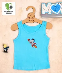 Cocoon Organics 100% Cotton Fabric Chest Rocket Printed Sleeveless Sando Vest and Round Neck for Baby Boys Blue-thumb1