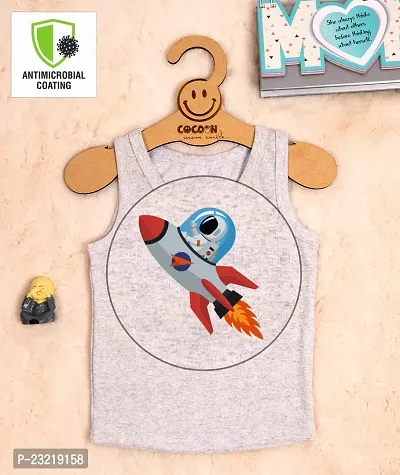 Cocoon Organics 100% Cotton Fabric Chest Rocket Printed Sleeveless Sando Vest and Round Neck for Baby Boys Grey Melange-thumb4