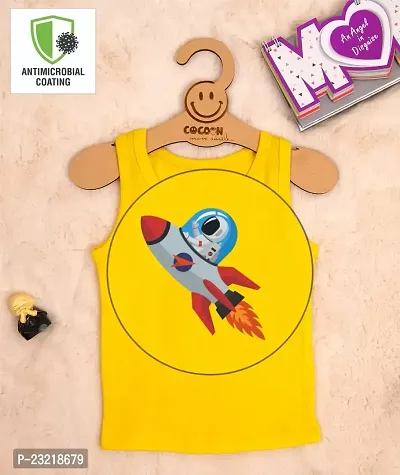 Cocoon Organics 100% Cotton Fabric Chest Rocket Printed Sleeveless Sando Vest and Round Neck for Baby Boys Yellow-thumb4