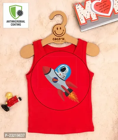 Cocoon Organics 100% Cotton Fabric Chest Rocket Printed Sleeveless Sando Vest and Round Neck for Baby Boys Red-thumb4