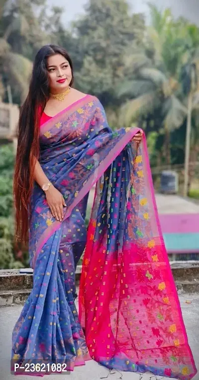 Stylish Handloom Cotton Silk Zari Woven Design Saree With Blouse Piece-thumb0