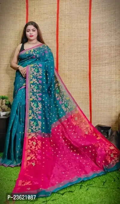 Stylish Handloom Cotton Silk Zari Woven Design Saree With Blouse Piece