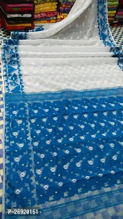 Stylish Handloom Cotton Blended Dhakai Jamdani Saree Without BP-thumb0