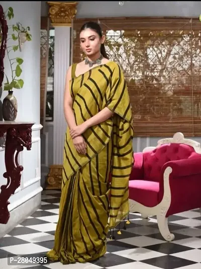 Stylish Handloom Khadee Cotton Allover Stripe Saree With BP