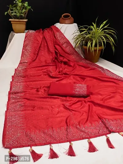 Elegant Red Georgette Beads and Stones Saree with Blouse Piece