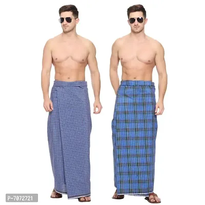 Small Check Comfortable Unstitched Lungi in 2 Meter Pack of 2-thumb0