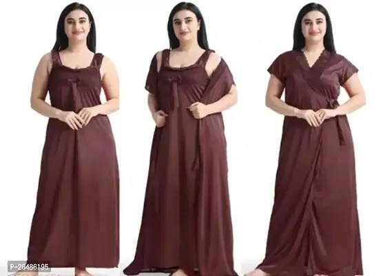 RE OK Women 2 pic nighty with robe pack of 2 set Soft comfortable unique satin unique design women night wear/ sleep wear/ women night dress nighties for women 2 pic set-thumb0