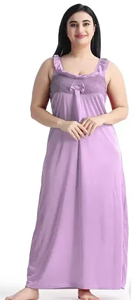 RE OK Women 2 pic nighty with robe pack of 2 set Soft comfortable unique satin unique design women night wear/ sleep wear/ women night dress nighties for women 2 pic set-thumb1