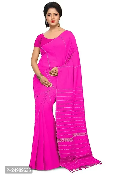 Tant Ghar Women's Cotton Normal khesh Saree with printed blouse(PINK)5N-thumb0