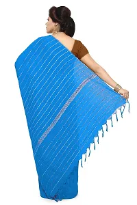 Tant Ghar Women's Cotton Normal khesh Saree with printed blouse(blue)6N-thumb1